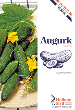 Avomaankurkku ‘Parisian Pickling’ -siemenpussin etupuoli, jossa näkyy vihreitä kurkkuja.