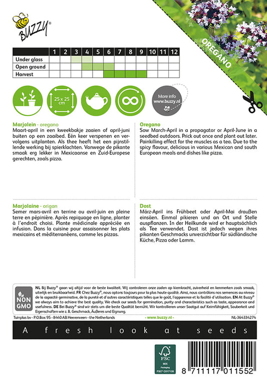 Oregano (Origanum vulgare) -siemenpussin takapuoli, jossa kylvö- ja hoito-ohjeet