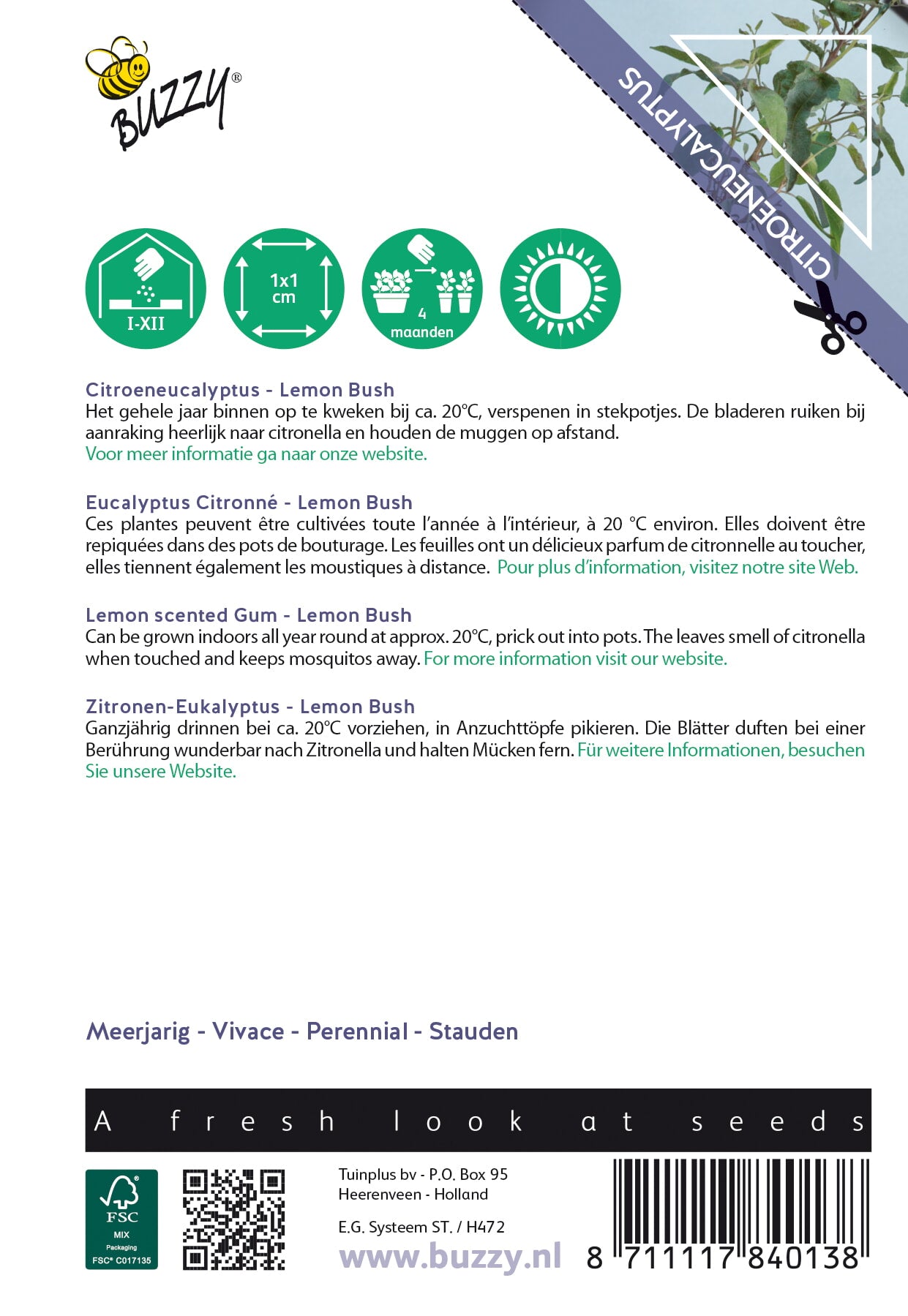 Siemenpussin takapuoli, jossa on kylvöohjeet ja tuotetiedot.