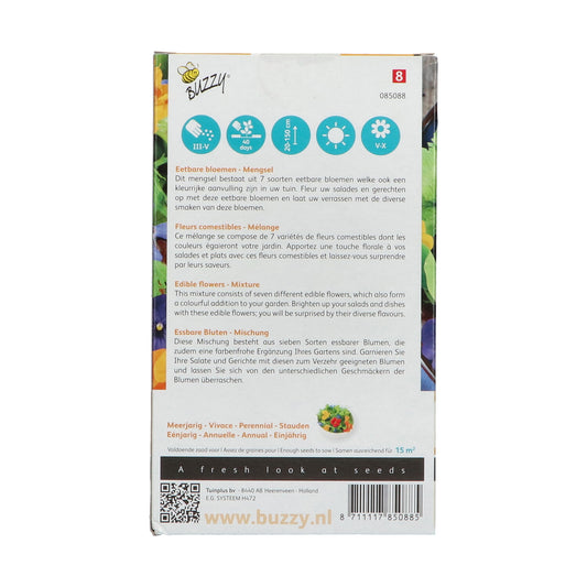 Syötävät kukat – tuotetiedot ja ohjeet takapuolella.