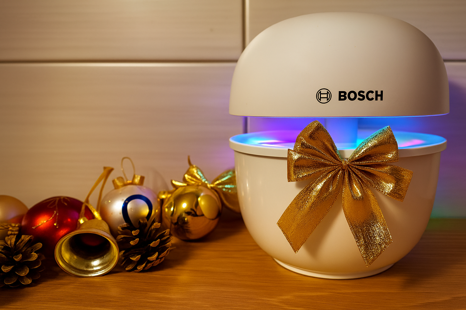 Jouluinen Bosch SmartGrow 3 -vesiviljelylaite keittiössä – Herbova joulukuva