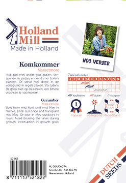 Siemenpussin takapuoli, jossa on kylvöohjeet ja tuotetiedot.